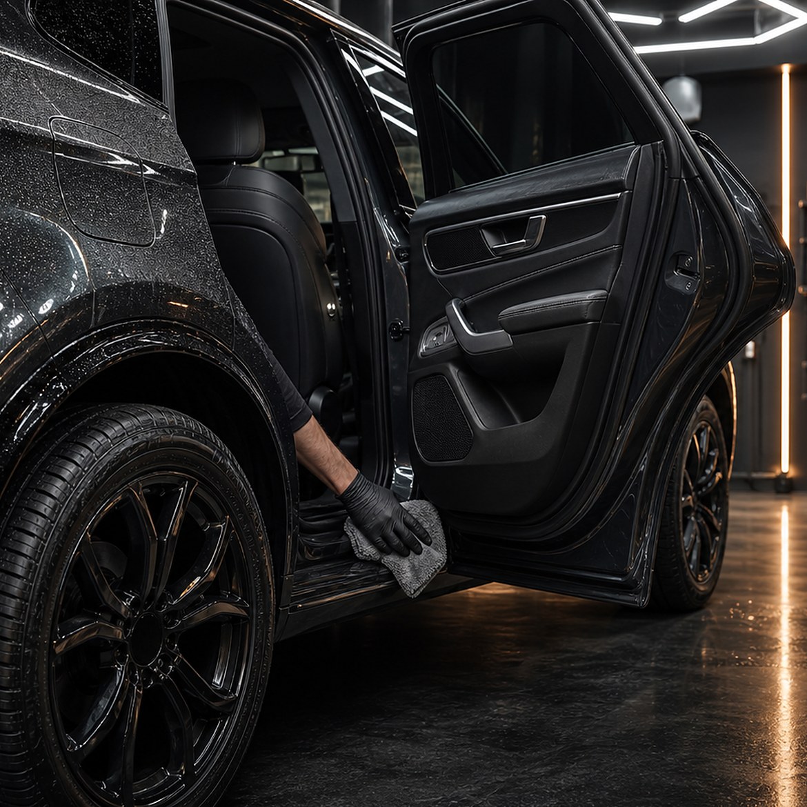 SUV premium negru curățat în atelierul Răzvan Detailing din Brașov